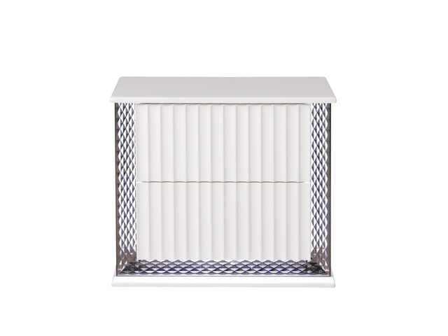 Fabio Contemporary Style 2-Drawer Nightstand Made With Diamond-Patterned Side Accents With Led Lighting And Wood In White Finish
