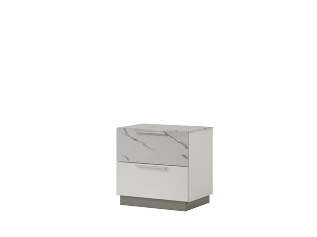 Mist Nightstand Two-Tone High-Gloss Marble & Lacquer Finish With Two Drawers, Velvet-Lined Interior, And A Compact Elegant Design