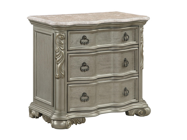 Bella Traditional Style Nightstand With Marble In Champagne