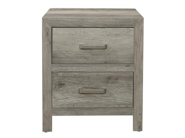 Transitional Aesthetic Bedroom Nightstand Faux Wood Veneer Weathered Gray Finish Nickel Hardware Bed Side Table