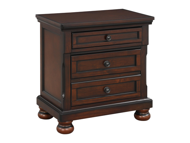 Classic Transitional Nightstand Brown Cherry Finish Birch Veneer Hidden Drawer Bun Feet Bedroom Furniture