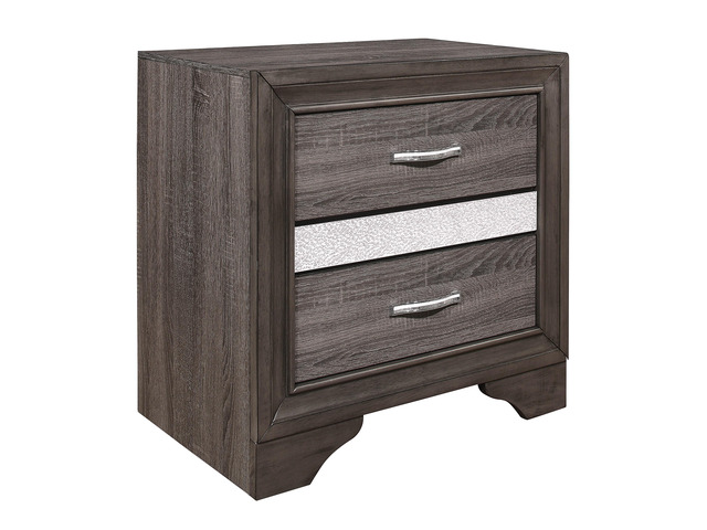 Glamorous Two-Tone Finish Nightstand Hidden Jewelry Drawer Polish Chrome Bar Bedroom Furniture