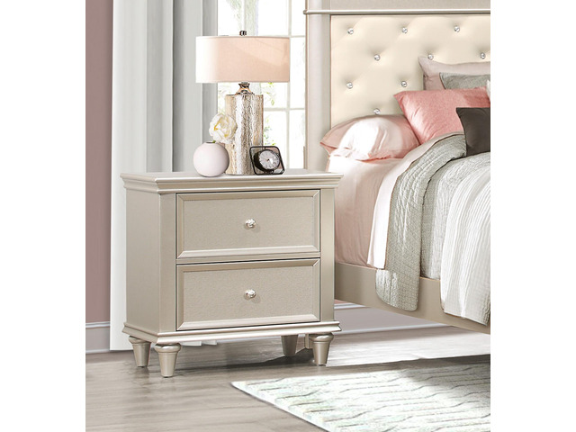 Silver Finish 1pc Nightstand of Textural Drawer Fronts Polished Knobs Modern Traditional Bedroom Furniture