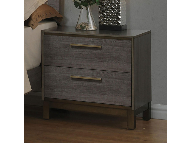 Contemporary 1Pc Nightstand Two Tone Antique Gray Bedroom Furniture Nightstand Center Metal Glides Brass Bar Pulls