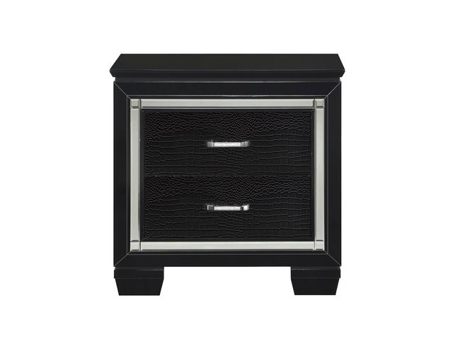 Glamourous Black Finish 1Pc Nightstand 2X Dovetail Drawers Faux Alligator Embossed Fronts Bedroom Furniture