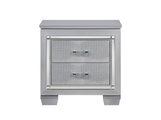 Glamourous Silver Finish 1Pc Nightstand 2X Dovetail Drawers Faux Alligator Embossed Fronts Bedroom Furniture