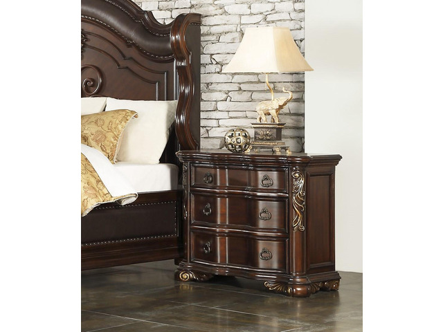 Royal Bedroom Cherry Finish Nightstand Of 3 Drawers Ring Pulls Traditional Home Furniture