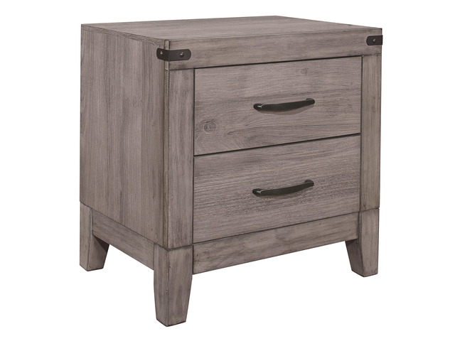 Brownish Gray Finish 1Pc Nightstand Melamine Laminate 2X Drawers Dark Metal Hardware Bed Side Table