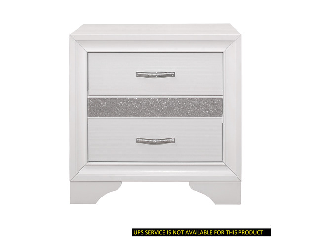 Glamorous Bedroom Furniture 1Pc Nightstand Of Drawers With Hidden Felt-Lined Jewelry Drawer White Finish And Silver Glitter
