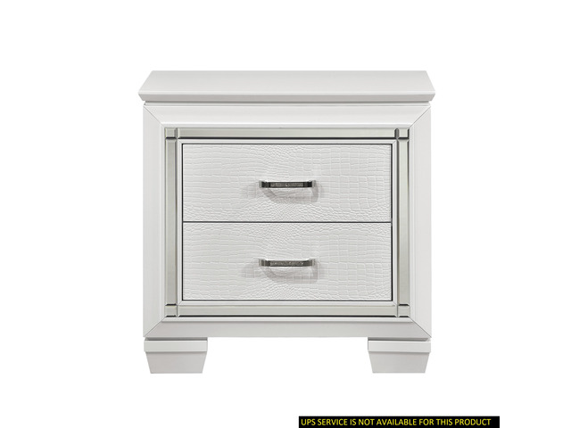 Glamorous Design Bedroom Furniture 1Pc Nightstand Of 2X Drawers White Finish Faux Alligator Embossed Textured Fronts
