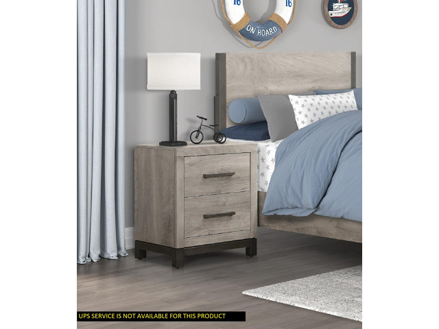 Attractive Gray Finish 1Pc Nightstand Of 2X Drawers Metal Bar Hardware Premium Melamine Board Wooden Bedroom Furniture