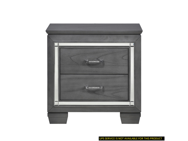 Glamourous Style 1Pc Nightstand Of 2X Drawers Led Lighting Faux Crystals Bar Pulls Gray Finish Modern Bedroom Furniture