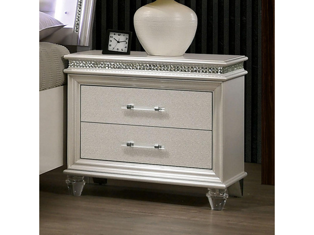 Classic Pearl White 1pc Nightstand Only Contemporary Solid wood 2-Drawers Felt-lined Top English Dovetail Acrylic Legs & Pull Handle