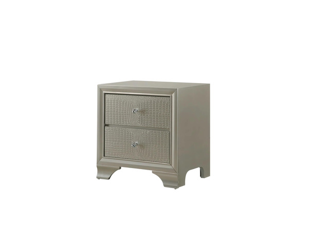 1Pc Modern Glam Style Champagne Finish Two Drawer Nightstand Embossed Crocodile Pattern