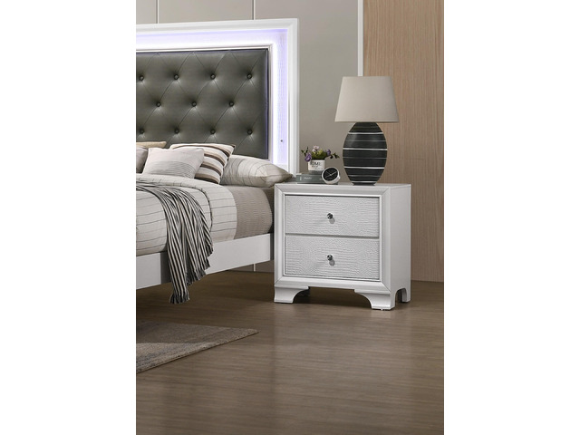 1pc Modern Glam Style Crisp White Finish Two Drawer Nightstand Embossed Crocodile Pattern