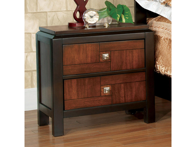 Acacia Walnut 1Pc Nightstand Only Transitional Solid Wood 2-Drawers Square Chrome Knobs Multitone Unique Nightstand