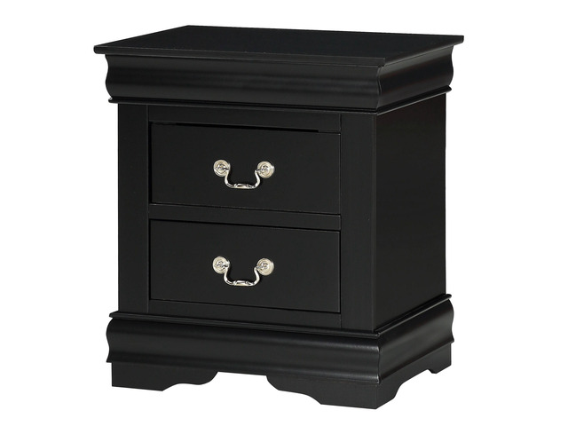 1pc Black Finish Two Drawers Louis Philip Nightstand Solid Wood Contemporary & Simple Style