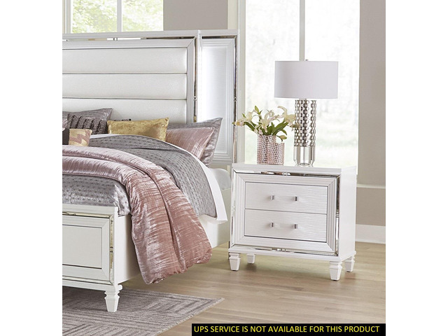Glamorous White Silver Finish 1Pc Nightstand Of 2X Drawers Acrylic Bar Pulls Stylish Bedroom Furniture