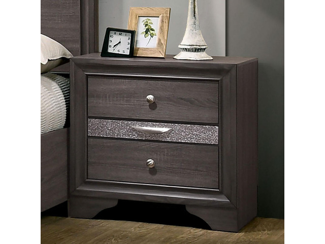 Contemporary 1Pc Nightstand Gray Finish Silver Accents Hidden Jewelry Drawer Nickel Round Knob Bedside Table Bedroom Furniture