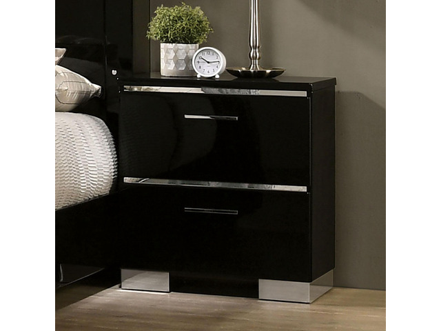 Contemporary 1Pc Nightstand Black Color High Gloss Lacquer Coating Chrome Handles And Feet Bedside Table W Usb Charger Bedroom Furniture