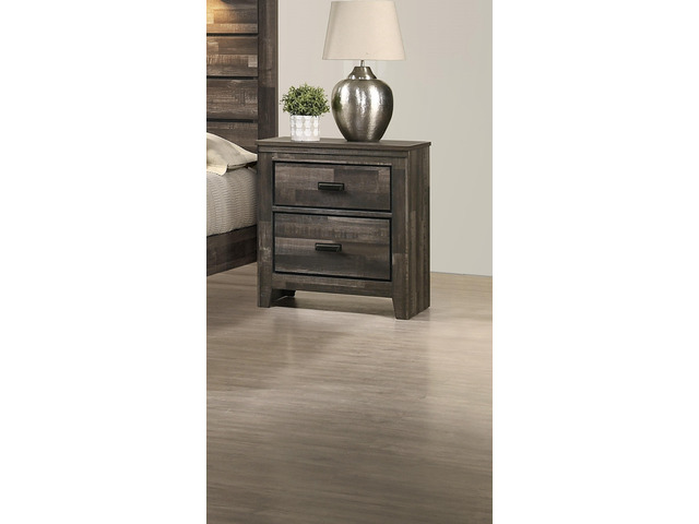 Contemporary 2-Drawer Nightstand End Table Brown Mixed Finish Two Storage Drawers Black Finished Handles Bedroom Furniture