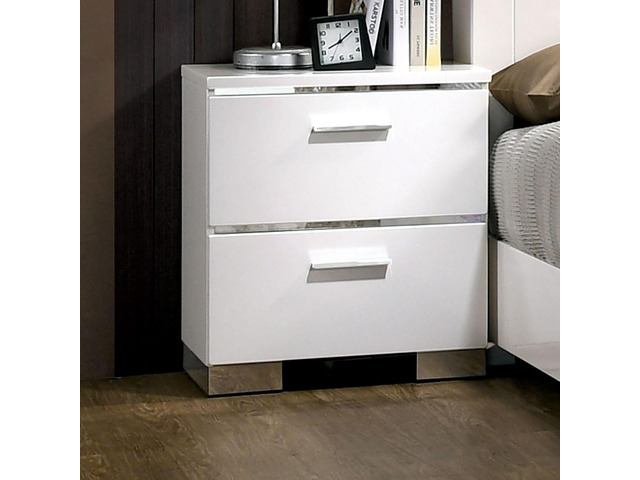 Contemporary 1Pc Nightstand White Color High Gloss Lacquer Coating Chrome Handles And Feet Bedside Table W Usb Charger Bedroom Furniture