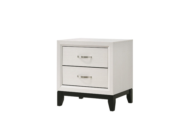 Contemporary 2-Drawer Nightstand End Table White Finish Two Storage Drawers Metal Handles Bedroom Living Room Wooden Furniture
