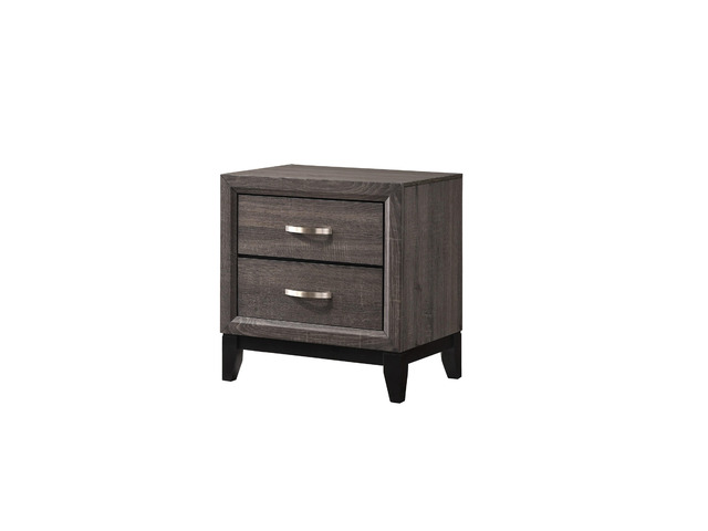 Contemporary 2-Drawer Nightstand End Table Gray Brown Finish Two Storage Drawers Metal Handles Bedroom Living Room Wooden Furniture