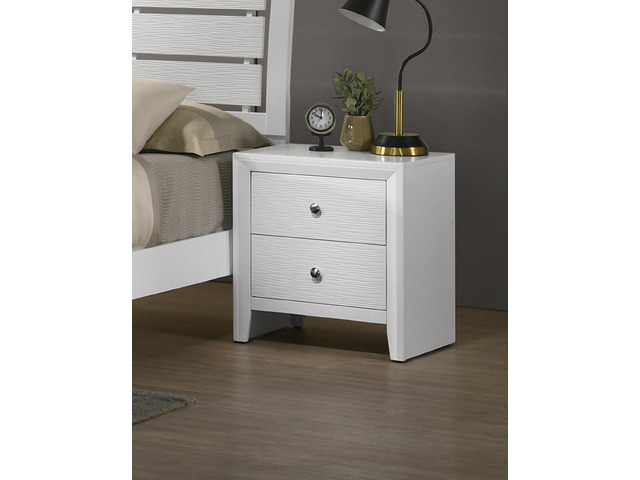 Contemporary Modern Look 2-Drawer Nightstand End Table White Finish Two Storage Drawers Round Knobs Bedroom Living Room Wooden Furniture