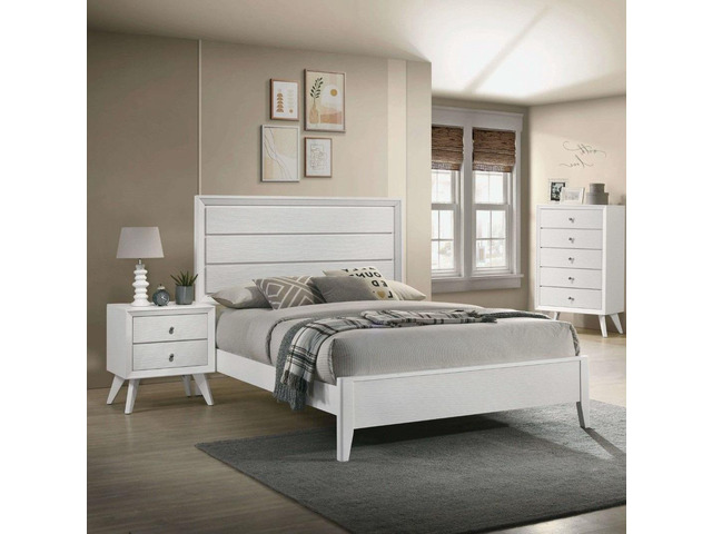 Contemporary White Color 1Pc Nightstand Bedroom Furniture Solid Wood Wave Texture 2-Drawers Bedside Table Bronze Round Knobs