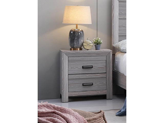 1Pc Contemporary Nightstand End Table With Two Storage Drawers Gray Rustic Finish Bedroom Wooden Furniture