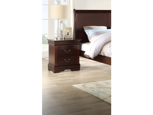 1pc Cherry Finish Two Drawers Louis Philip Nightstand Solid Wood Contemporary & Simple Style
