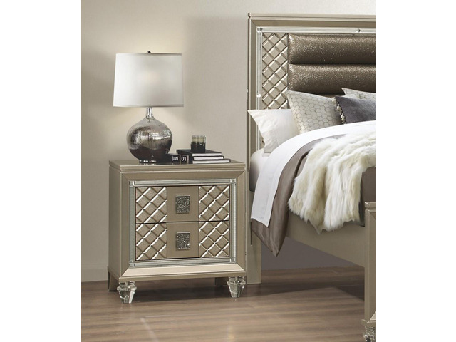 Glamorous Champagne Finish 1Pc Nightstand Of 2 Drawers Acrylic Feet Bedside Table Luxury Bedroom Furniture Beveled Mirror Trim