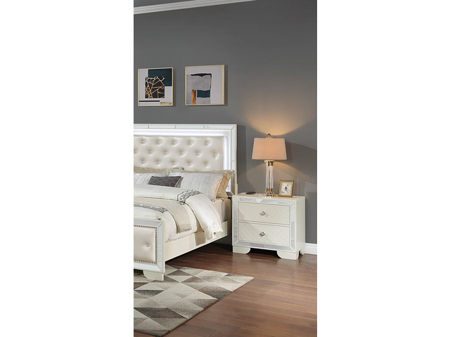 Classic Luxury Look Cream 1Pc Nightstand Wooden Bedside Table 2X Drawers W Mirror Glass Panel Bedroom Furniture