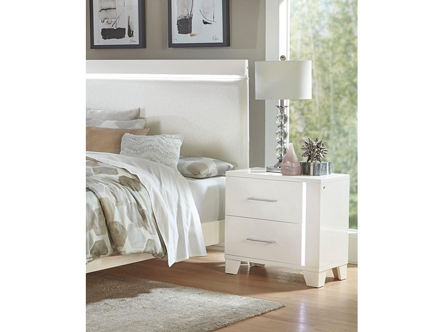 White High Gloss Finish Modern Bedroom 1Pc Nightstand With Led Light Wooden Furniture Luxury Bedside Table