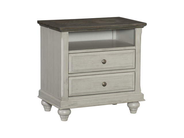 Classic Light Gray Finish 1Pc Nightstand With 2X Drawers And Storage Cubby Dark Brown Top Modern Farmhouse Design Bedroom Furniture Side Table
