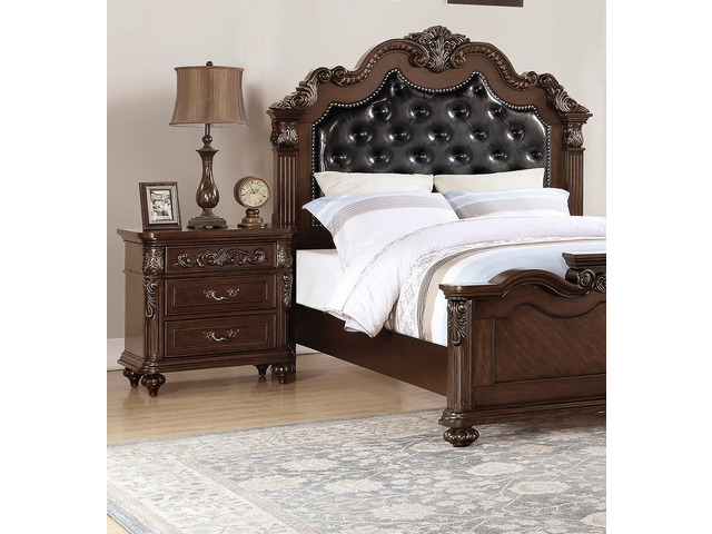Traditional Antique Walnut 1Pc Nightstand Bedroom Furniture Cherry Veneer 2-Drawers Hanging Pull Bedside Table