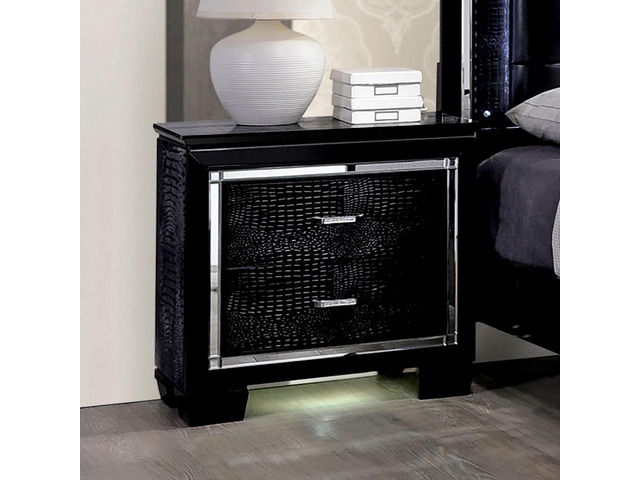 Contemporary 1Pc Nightstand Black Bedside Table Led Light English Dovetail Drawer Bedroom Furniture