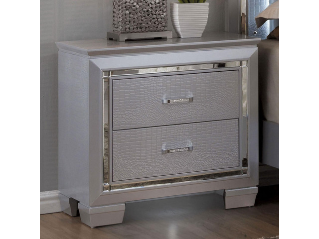 Contemporary 1Pc Nightstand Silver Bedside Table Led Light English Dovetail Drawer Bedroom Furniture