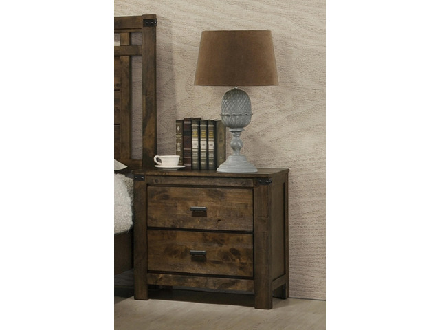 1pc Rustic Brown Two Drawer Nightstand Bedroom Solid Wood Wooden Furniture Nightstand End Table