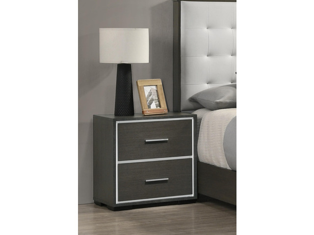 1Pc Contemporary 2-Drawer Nightstand With Chrome Accents Gray Rustic Finish Bedroom Wooden Furniture