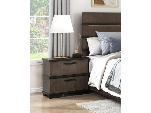 Two-Tone Brown Black Finish 2-Drawers Nightstand 1Pc Modern Industrial Design Bedroom Furniture