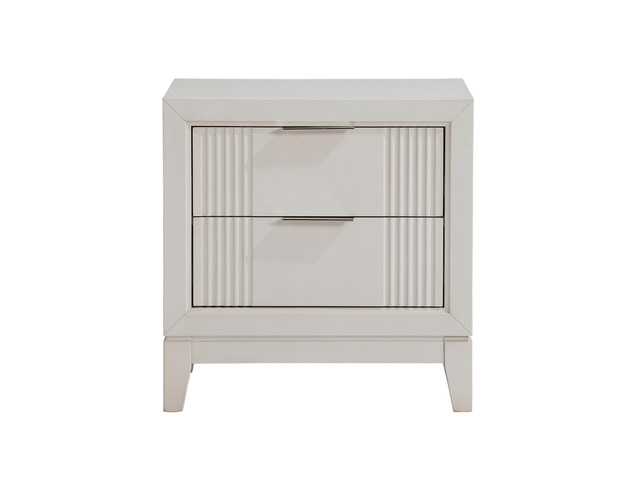 Antique White Finish 1Pc Nightstand With 2X Drawers Modern Bedroom Furniture, Reeded Fronts, Bedside Cabinet With Drawers