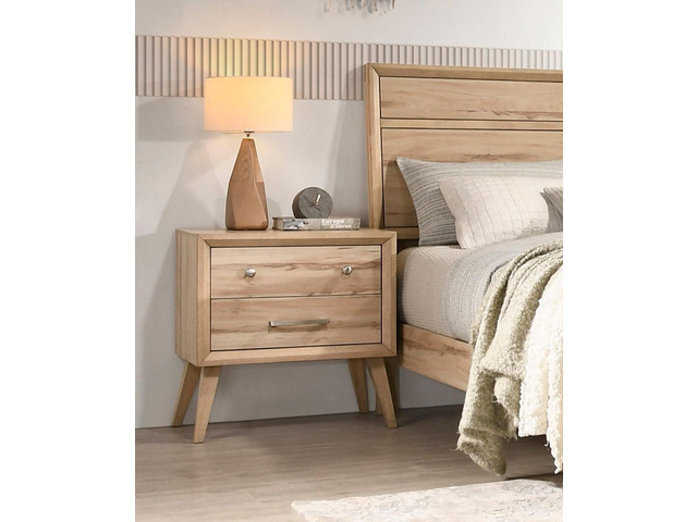 Classic Style Nightstand Of 2X Drawers Natural Oak Finish Wooden Bedroom Furniture 1Pc, Mid-Century Modern Design