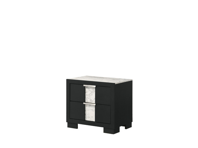 1Pc Contemporary Black Finish Nightstand Two Drawers Metal Knobs Black White Bedroom Wooden Furniture