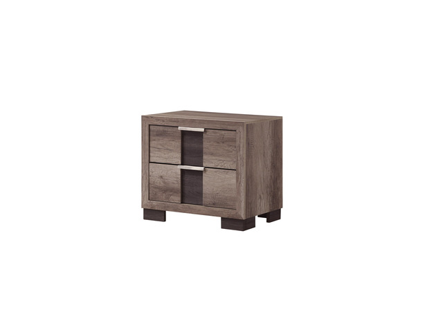 1Pc Contemporary Rustic Brown Finish Nightstand Two Drawers Metal Knobs Bedroom Wooden Furniture