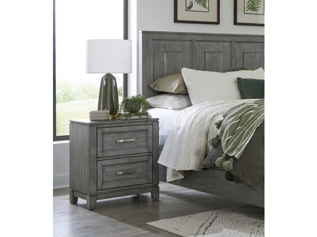 Gray Finish Nightstand With 2X Storage Drawers Wooden Bedroom Furniture 1Pc