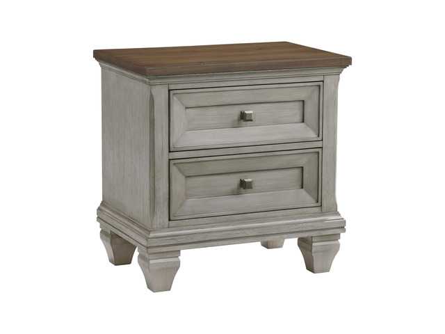 Two Drawers Nightstand Antique Gray And Brown Finish Bedroom Furniture 1Pc
