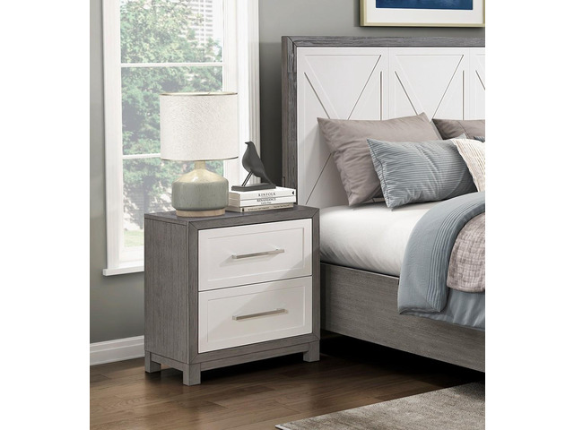 Two Drawers Nightstand Ivory And Gray Finish Bedroom Furniture 1Pc
