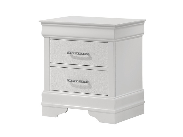 1Pc Modern Glam Style Two Drawers Nightstand Solid Wood Crystal-Like Diamond Tufted Texture Finish Bedroom Furniture White